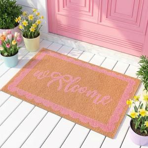 Pink Bow Welcome Doormat 29 x 17 Inch Coquette Mat with Heavy Duty Backing Cute Coconut Coir Door Mat for Home Indoor Outdoor Front Door Porch Entryway Decor