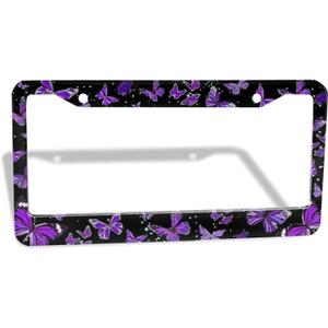 Purple Butterfly License Plate Frame - 1 Pack Beautiful Fluttering Butterfly License Plate Holder Aluminum Metal Car Tag Cover with 2 Holes Customized Decorative for Women US Vehicle Standard