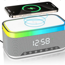 Bluetooth Speaker with Wireless Charging & Digital Clock, LED Display, 15W Qi Charging Station, 2x10W Speakers, 6 Ambient Lights, BT5.3/AUX/TF/USB, for Home, Bedside, Travel, Birthday Presen (White)