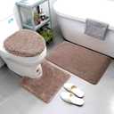 Luxury Home Linen 3 Piece Super Soft and Fluffy Microfiber Absorbent Solid Bathroom Rug Set with Rubber Backing Includes Non-Slip Bath Rug, Contour Mat, and Toilet Lid Cover (Taupe)