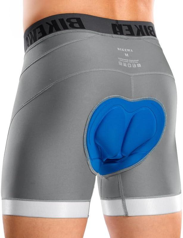 Bikewa Men's Cycling Underwear with Anti-Slip Leg Grips 4D Padded Bike Shorts MTB Liner for Bicycle Biking Riding (Medium, Light Grey)