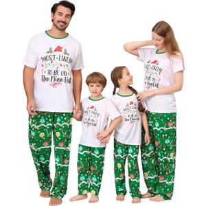 Christmas Pajamas for Family Matching Holiday PJ's Jammies Sets with Short Sleeve Tee and Pants Sleepwear Loungewear (Large, Green Light Ball)