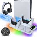 G&G&G&St for ps5 slim cooling fan cooling fan with usb ports for ps5 Cooling and Charging Stations, PS5 Cooling Stand for Playstation5 Accessories,PS5 Slim Digital/Disc Stand with 4 Charging Ports Headphone Brackets