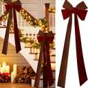 2Pcs Large Christmas Velvet Burgundy Bows13'' x 45''Christmas Front Door Bows with Long Tail Ribbon Xmas Tree Topper Holiday Wreaths Decor Stair Garland for Mantel Fireplace Porch