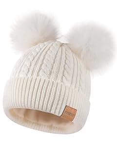 Beanies Women with Double Pom Pom, Winter Hats for Women Cold Weather Warm Knit Fleece Lined, Cute Beanie Cap for Daily Use (One Size)
