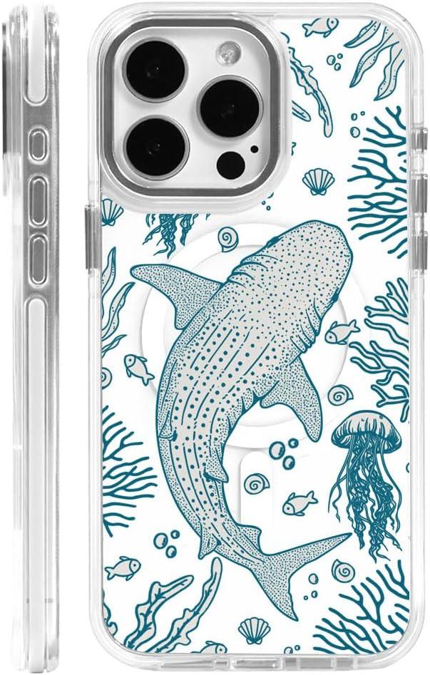 DAIZAG Case for iPhone 14 Pro Max, Compatible with MagSafe, Whale Shark Ocean Coral Reefs Jellyfish Phone Case for Women Girls, Magnetic Clear Cover Case