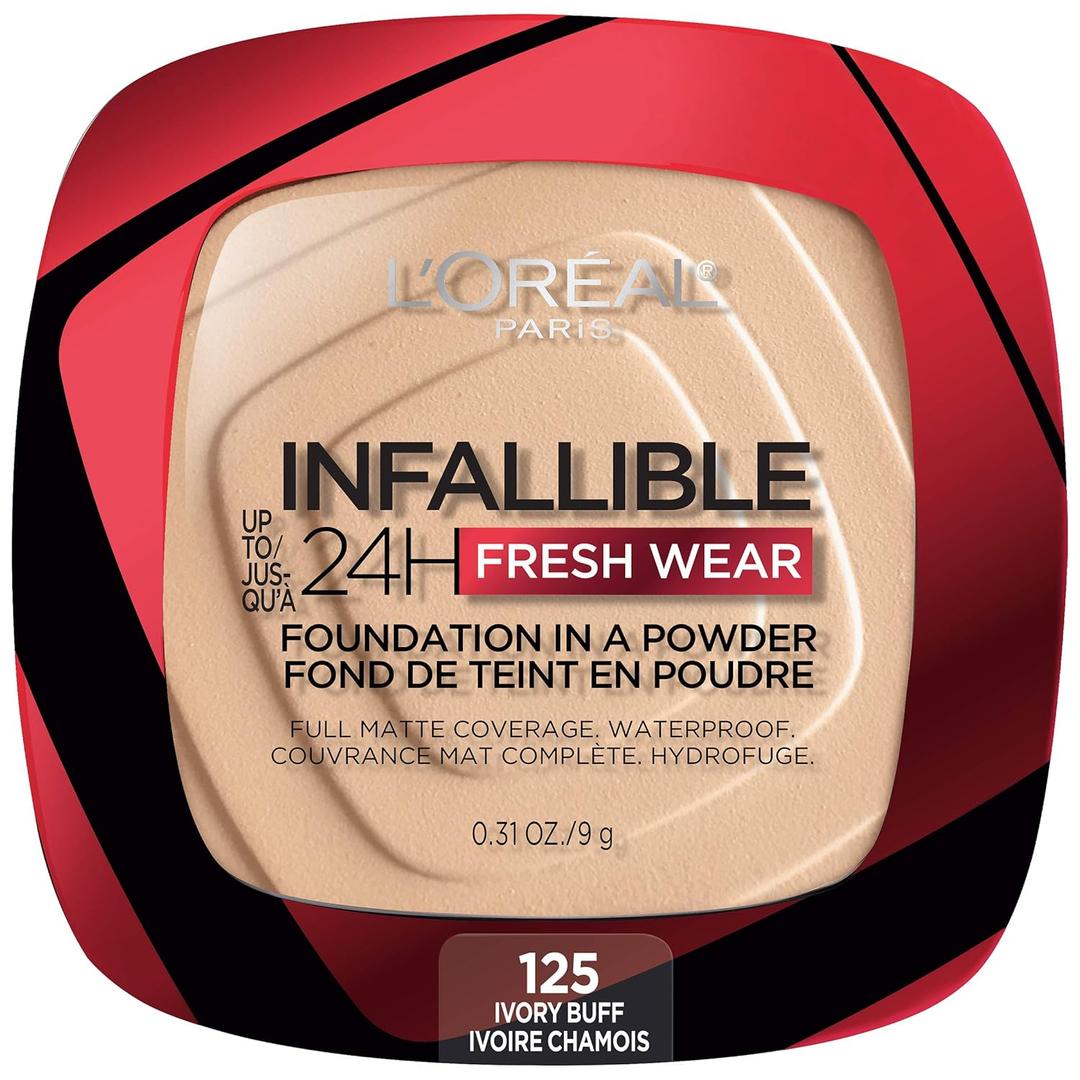 L'Oreal Paris Makeup Infallible Fresh Wear Foundation in a Powder, Up to 24H Wear, Waterproof, Ivory Buff, 0.31 oz. 