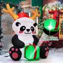 COMIN 5.4 FT Christmas Inflatables Outdoor Decorations Inflatable Panda Holding Xmas Present Blow Ups with Built-in LEDs for Yard Party Lawn Decor