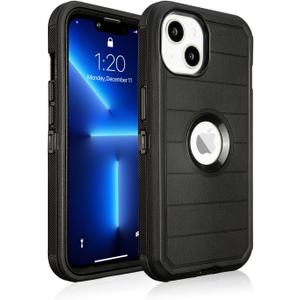 Phone Case for iPhone 13 Case Defender, Heavy Duty Full-Body Protection, 3 Layers of Sturdy, Anti-Drop Silicone Phone Cover(Black)