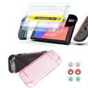 LESUTI 3-IN-1 Kit for Nintendo Switch 2 (2025) - Tempered Glass Screen Protector (2-Pack, Auto Alignment), Sheer Pink Protective Cover & 6-Pack Anti-Slip Joystick Caps | Ultimate Accessories Bundle