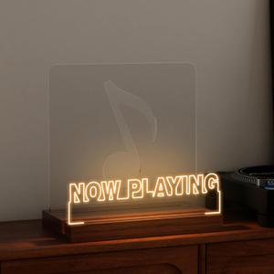 CoolGift Mart Now Playing Vinyl Record Stand, Light up Record Holder, Wooden Acrylic Display with Warm White Lights for Albums, Room Decor, for Vinyl Lovers