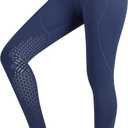 Harrison Howard Women's Riding Pants Knee-Patch Schooling Tights Horseback Riding Pants Equestrian Breeches (Medium, Navy)