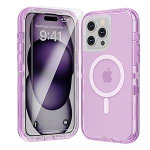 Luckwhale for iPhone 15 Pro Max Case, Fits Magsafe, Heavy Duty Shockproof Protection Phone Cases with Screen Protector*1, Magnetic Transparent Protective Cover for iPhone 15 ProMax 6.7 '', Purple