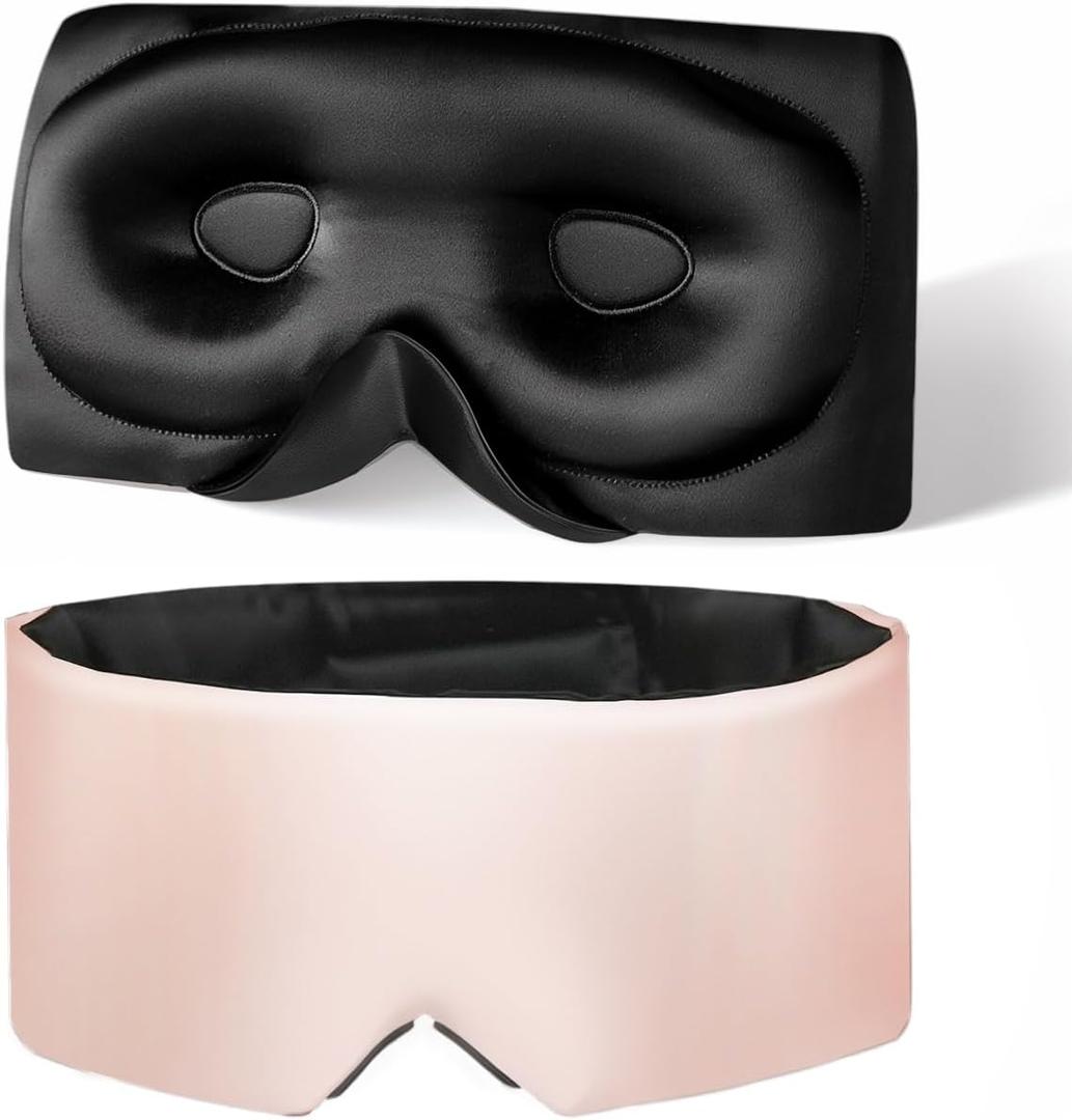 USlixury Silk Sleep Mask, 3D Contoured Sleeping Masks, Blackout Sleep Masks for Women with Nose Wing,100% Mulberry Silk, Face-Hugging Non-Slip SLEP Mask for Side Sleeper, 27.5x4.5'', Pink