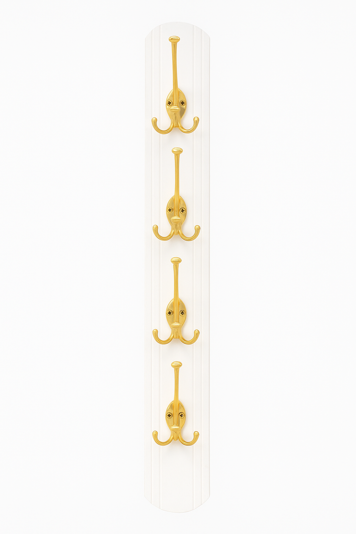 Coat Rack Wall Mount Wooden Hat Rack for Wall Hooks Pine Real Wood Plank 16.9" White Coat Hanger with 5 Black Triple Hooks for Hanging Coat Hat Jacket