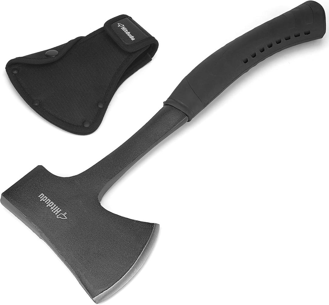 Camping Hatchet, Full Tang Camping Axe Splitting Axe for Wood Splitting and Kindling, Forged Carbon Steel Heat Treated Hand Maul Tool, Shock Reduction Handle with Anti-Slip Grip (1Pack)