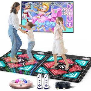 Dance Mat for Kids and Adults, Anti-Slip Wireless Electronic Dance Pad for TV, Wrinkle-Free, Soft & Cozy Playmat for Exercise & Games, Smart Camera & 2 Controllers, Gift ideaClassic Snowflake (Christmas Colors)
