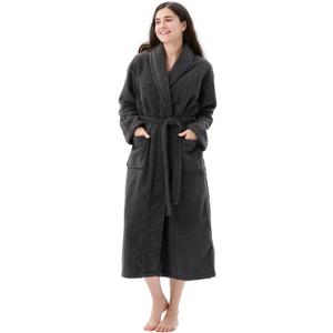 COOVA Premium Women's Plush Soft Robe  Fluffy, Warm Fleece Long Sherpa Bathrobe (Gray, XL)