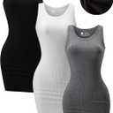 3 Piece Womens Summer Ribbed Tank Dress Scoop Neck Sleeveless Tank Top Dresses Basic Bodycon Mini Dress (XX-Large, Black/White/Gray1)