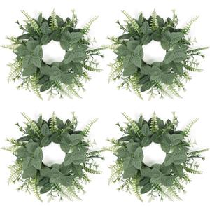 Dremisland 4-Pack Eucalyptus Mini Faux Wreaths - Green - 10in - Kitchen Cabinet, Door, Window, Wedding, Casual Occasion