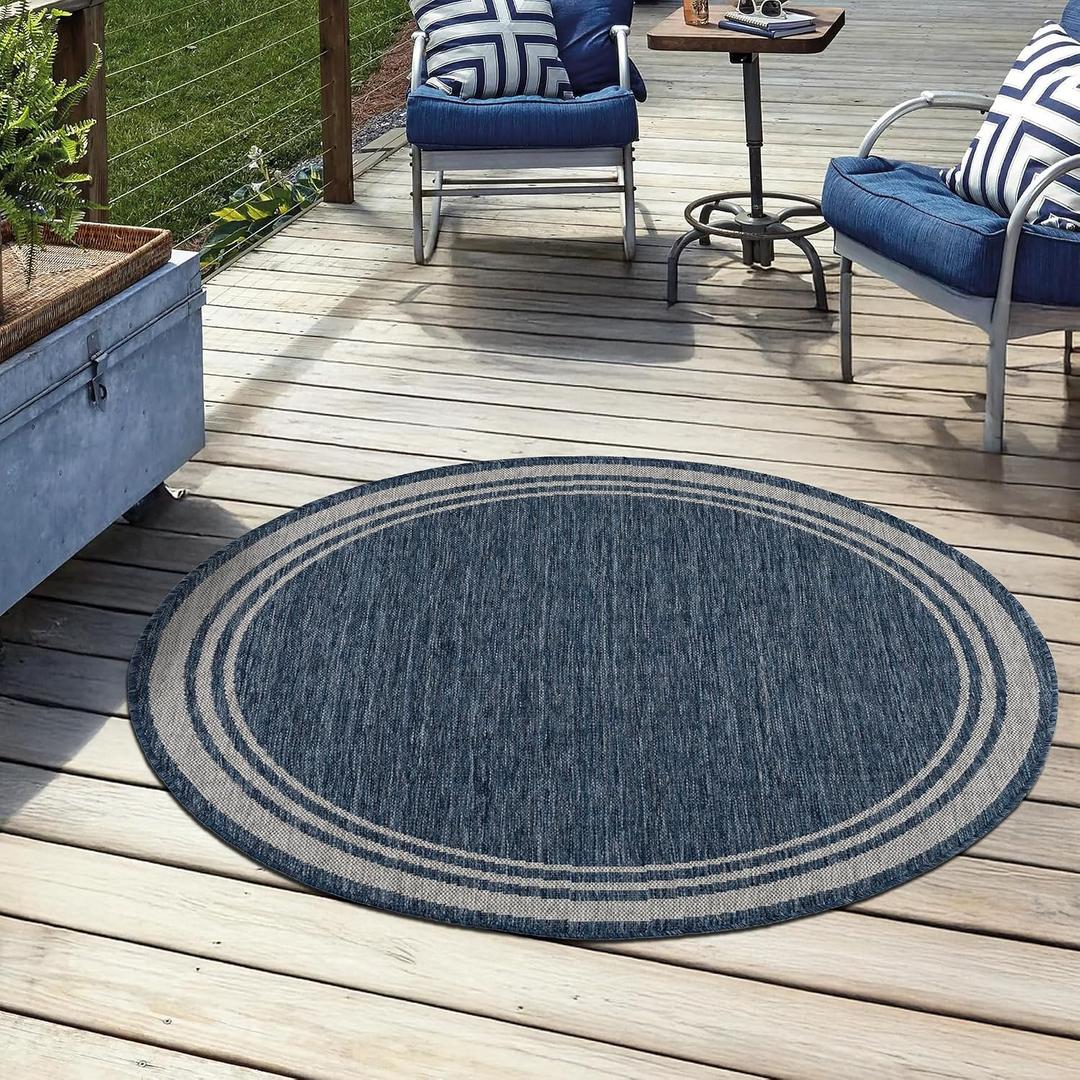 Keen Home Design Waterproof Indoor Outdoor Rug 8 ft Round, Patio Deck Porch