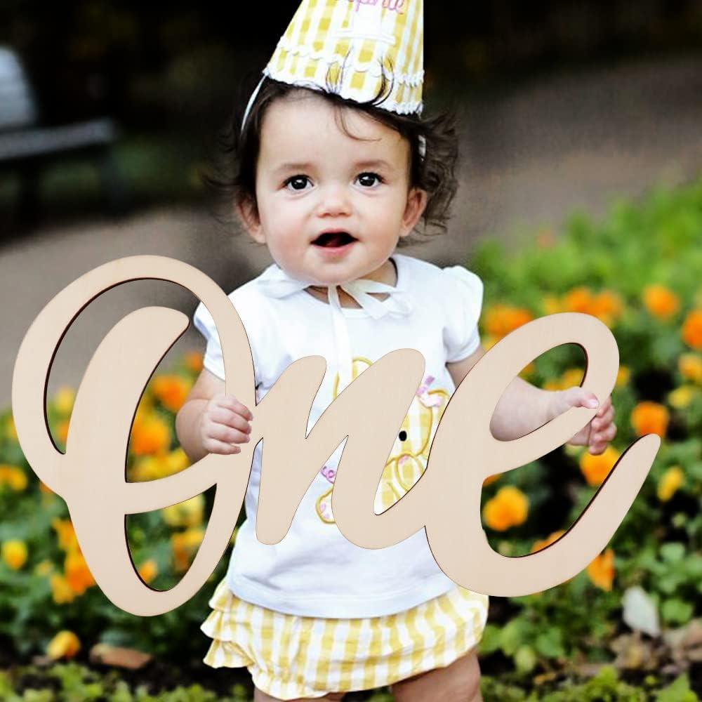 Happy Birthday One Wooden Sign Cutout Letter for 1st Birthday Party Decorations One Photo Prop Door Hanging Wall Decor Display Baby Chair Table Photo Booth Props