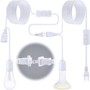 Enhon 2 Pack Extension Hanging Lantern Cord Cable, 12 Ft E26 E27 Socket On/Off Switch Plug in Pendant Lighting, Hanging Light Cord with Female Plug for Christmas Holiday Kitchen Greenhouse Party Decor