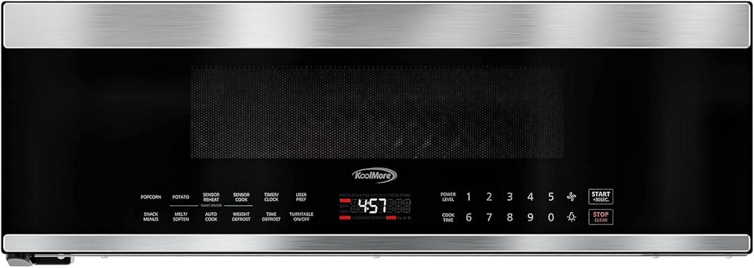 KoolMore 30 Inch Over-The-Range Low Profile Microwave, 1.2 Cu. Ft. Built-in, 10 Power Levels, 13.5 Glass Turntable, 1000-Watt Power, Advanced Air Vent, and Heat Circulation (KM-MLPOT-1SS)