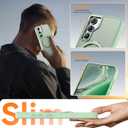 Oneagle 360 Spin Magnetic Stand for Samsung Galaxy S25 Edge Case Translucent [Fit for Magsafe], Matte Slim S25 Edge Phone Case 6.7" with [Rotatable Kickstand Ring] [15FT Mil-Grade Shockproof]-Green