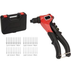 FLZOSPER Heavy Duty Rivet Gun with 200Pcs Aluminum Blind Rivets Assortment Kita Professional Pop Rivet Tool and Rivets Set for Sheet Metal, Automotive, Railway, and Duct Work