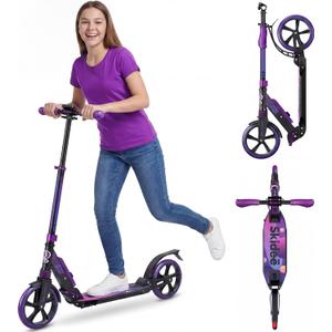 Skidee Adult & Teen Scooter Adjustable Height, Folding, Large Wheels, Lightweight, Durable, Anti-Shock Suspension, Up to 220 lbs