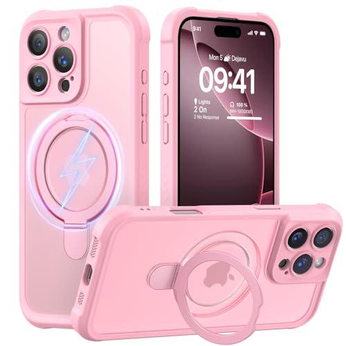 MOCCA Design for iPhone 16 Pro Case with Magnetic Invisible Stand [Full Camera Protection] [Compatible with Magsafe] Military Drop Shockproof Translucent Matte Phone Case Cover 6.3",Pink