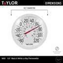 Taylor Big & Bold Indoor Outdoor Dial Thermometer, Decor for Patio, Pool, or Garage, 8.5 Inch, White Bezel
