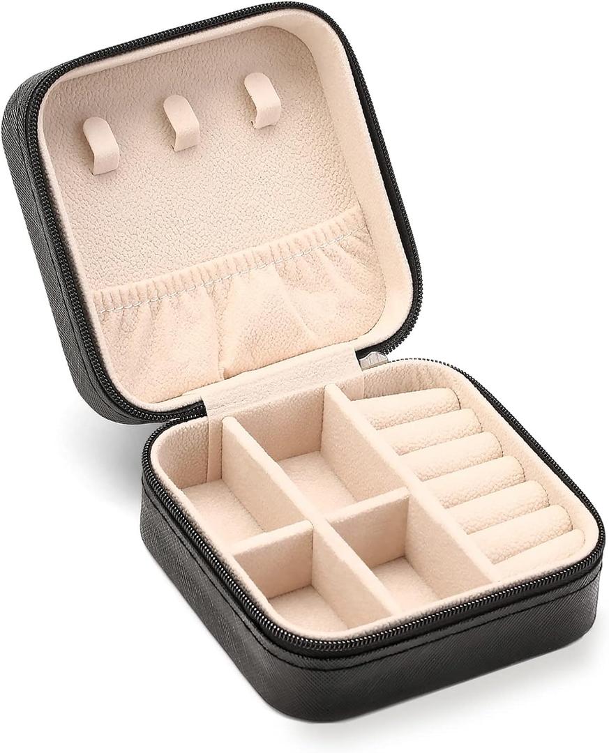 ZPROW Travel Jewelry Case, Mini Portable Jewelry Travel Boxes, Small Jewelry Organizer for Rings, Earrings, Pendants, Watches, Necklaces, Lipsticks Organizer Storage Holder Case (Black)