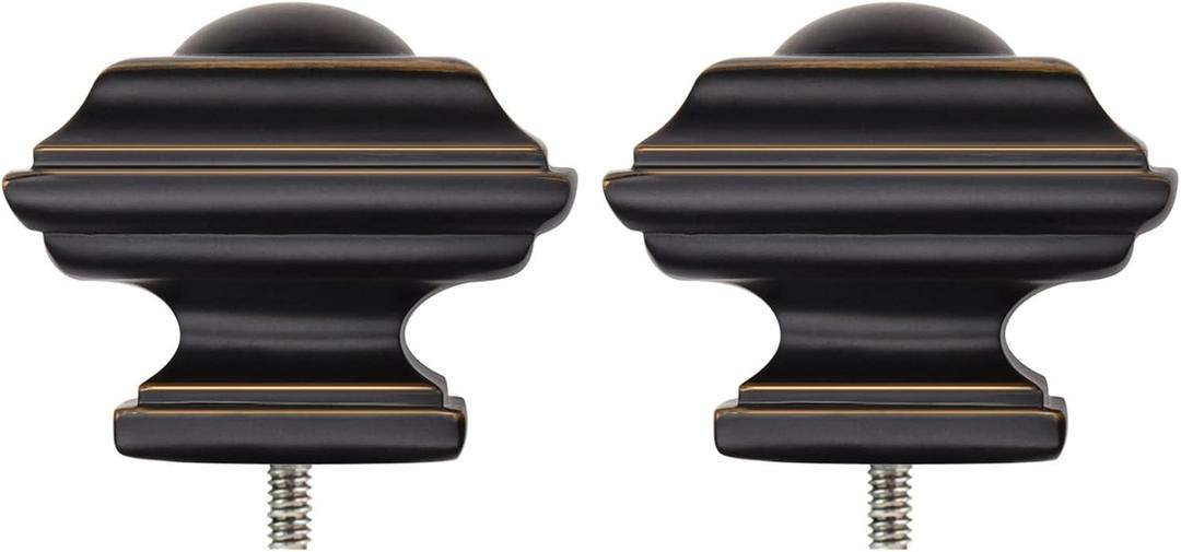 KAMANINA Square Replacement Finials for 1 and 7/8 Inch Black Curtain rods, M6 Screw Rod Finials, Set of 2