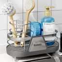 Kitsure Sponge Holder for Kitchen Sink - Space-Saving Kitchen Sink Caddy, Rustproof Metal Organizer with Removable Brush Holder, 7.9"3.9"5.3", Grey