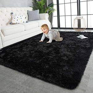 TWINNIS Super Soft Shaggy Rugs Fluffy Carpets, 8x10 Feet, Indoor Modern Plush Area Rugs for Living Room Bedroom Kids Room Nursery Home Decor, Upgrade Anti-Skid Rectangular Fuzzy Rug, Black