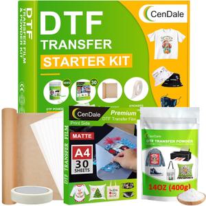 DTF Sublimation Kit - 30 Sheets A4 DTF Film for Sublimation Hack, 14oz DTF Powder WhiteDTF Transfer Starter Kit, Hot & Cold Peel DTF Transfer Film and Powder Kit for DTF & Sublimation Printer