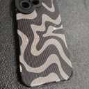 Designed for iPhone 16 Phone Case, Soft PU Leather TPU and Cute Art Wavy Painted for Women Girls, Slim Protective Shockproof Compatible with iPhone Case (Grey, iPhone 16)