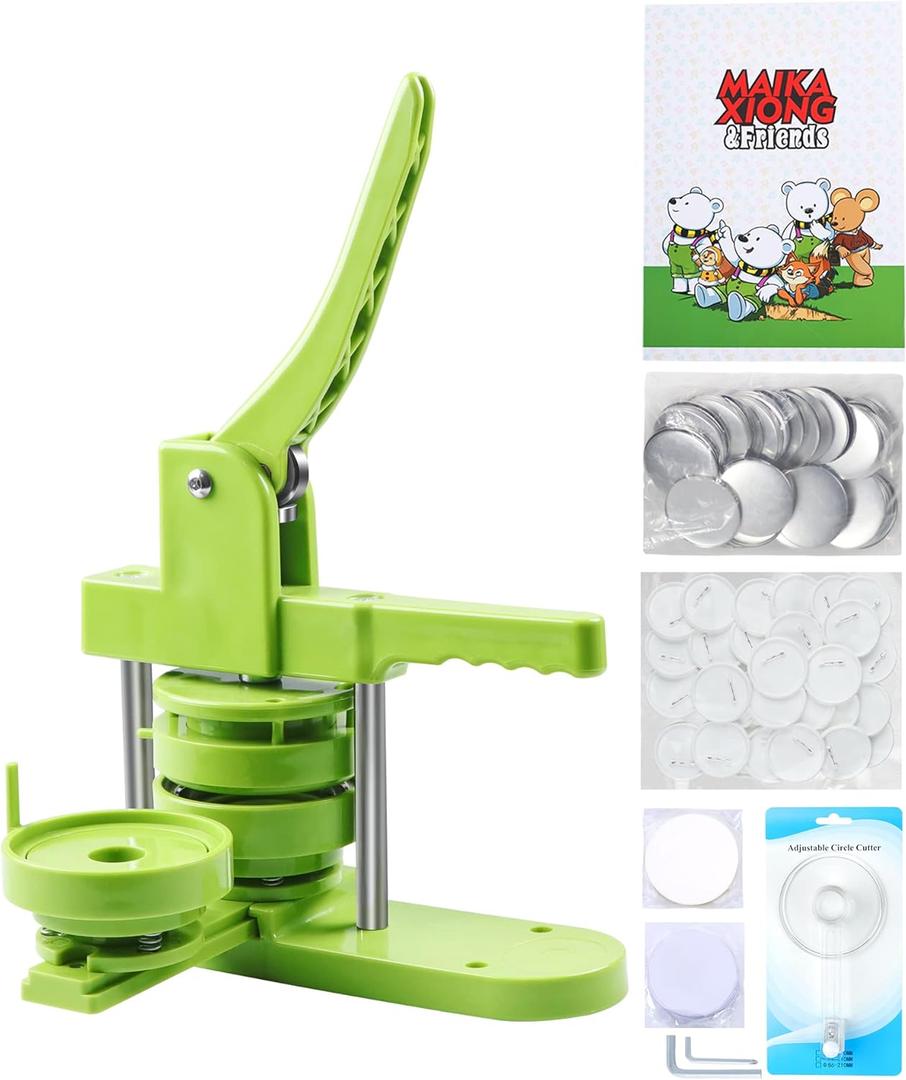 Happizza Button Maker Machine, 75mm(3 inch) DIY Pin Button Maker Press Machine Kit, Badge Button Press Machine Pin Maker Machine with Free 100pcs Button Parts & Pictures & Circle Cutter & Magic Book