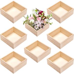 Frcctre 8 Pack Unfinished Wooden Box, 6 x 6 Inch Square Rustic Wooden Box Storage Organizer Boxes Small Wood Boxes for Crafts, Centerpiece, Home Decor, Storage, Collectibles, Succulent, Drawer