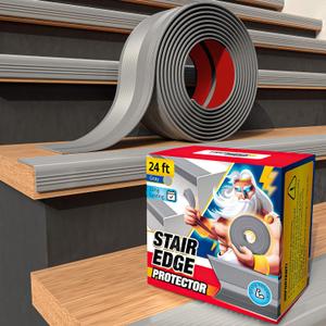 Stair Edge Protector 24 Ft - Gray Rubber Edge Trim for Steps - Vinyl Stair Nose Molding - Rubber Nose Trim - Fit for Indoor and Outdoor - Non Slip and Waterproof