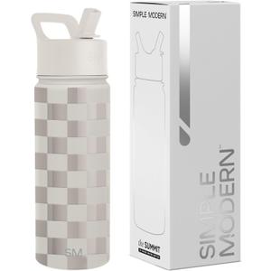 Simple Modern Kids Water Bottle with Straw Lid Vacuum Insulated Stainless Steel Metal Thermos Bottles | Reusable Leak Proof BPA-Free Flask for School | Summit Collection | 18oz, Checkmate