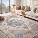 Washable Rug 9x12 Area Rugs: Boho Vintage Distressed Oriental Medallion Neutral Thin Large Rug Carpet for Living Room Bedroom Dining Room Home Office Decor - Camel