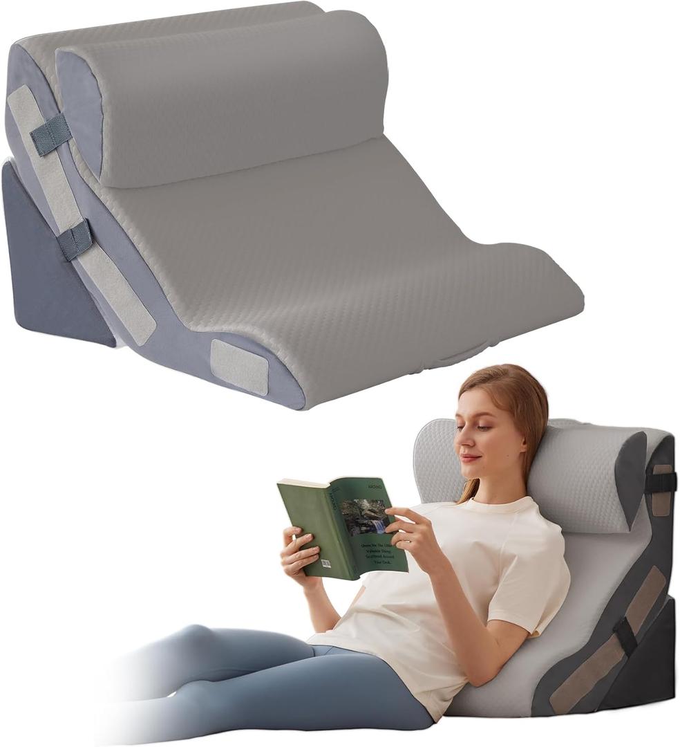 3PCS Wedge Pillow Set for After Surgery, Back Pillow for Bed Sitting up, 10-in-1 Foam Wedge Pillow for Acid Reflux & Back Pain Relief, Post Surgery Pillow for GERD & Snoring, Grey