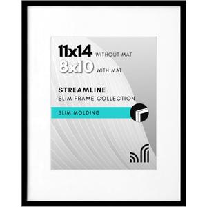Americanflat 11x14 Picture Frame in Black - Displays 8x10 With Mat and 11x14 Without Mat - Horizontal and Vertical Formats for Wall Americanflat 11x14 Picture Frame in Black - Displays 8x10 With Mat and 11x14 Without Mat - Horizontal and Vertical Formats for Wall