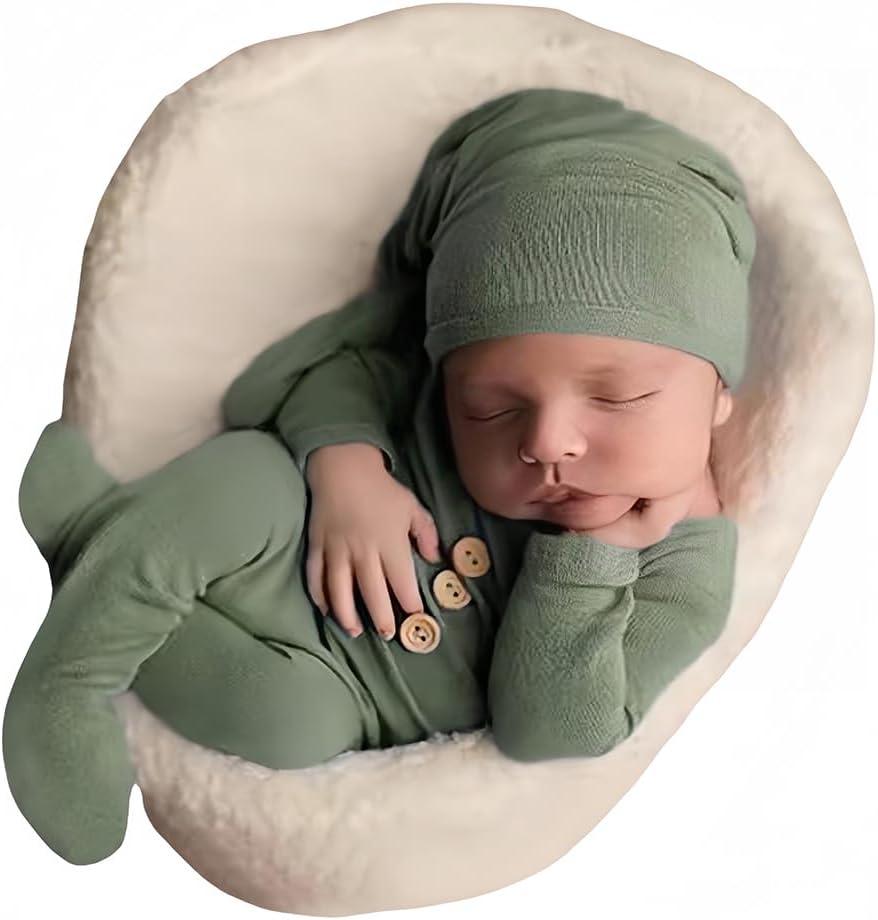Newborn Photography Boy Outfit Baby Boy Girls Photo Shoot Costume Crochet Clothes Hat Pants Baby Prop Photoshoot (Light Green)