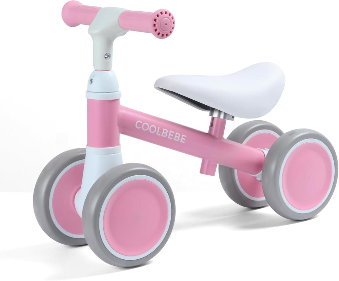 COOLBEBE Baby Balance Bike for 1 Year Old Boys Girls Gift, 2 Year Old Toddler Balance Bike with 4 Silent Wheels, One Year Old Birthday Gift Children for 12M-36M Pre-School (Pink)