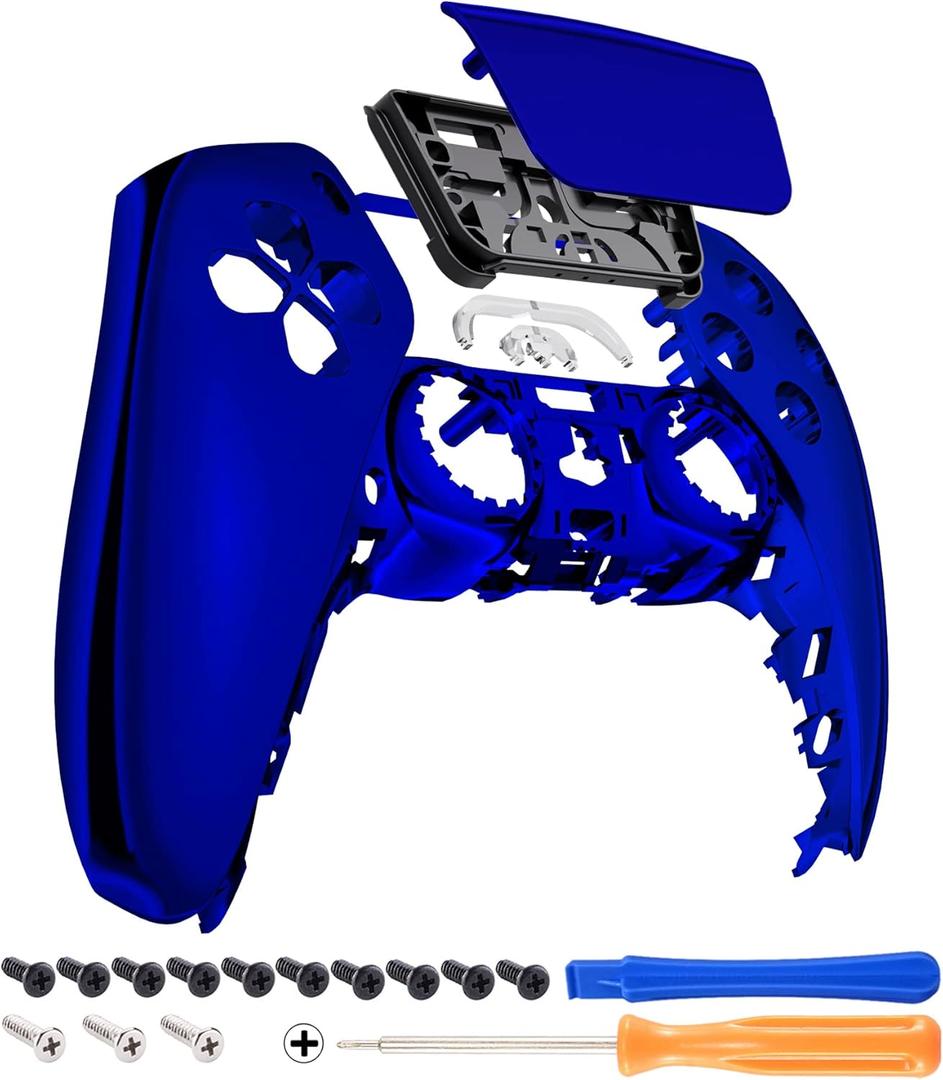 EXtremeRate Chrome Blue Glossy Touchpad Front Top Shell Compatible with ps5 Controller BDM-010 020 030 040 050, DIY Replacement Shell Custom Touch Pad Cover Compatible with ps5 Controller Blue