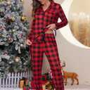 ZMJ Womens Pajamas Sets 2 Piece Long Sleeve and Pant Pj Sets Button Up Sleepwear (Medium, Christmas Red and Black Plaid)